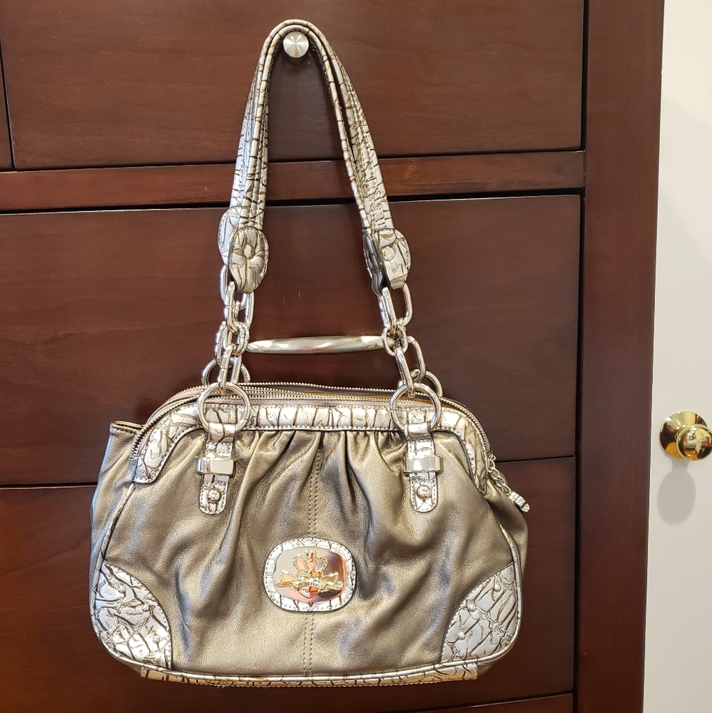 Kathy Van Zeeland metallic gunmetal shoulder bag